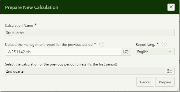 Prepare a new GMCModel calculation dialog