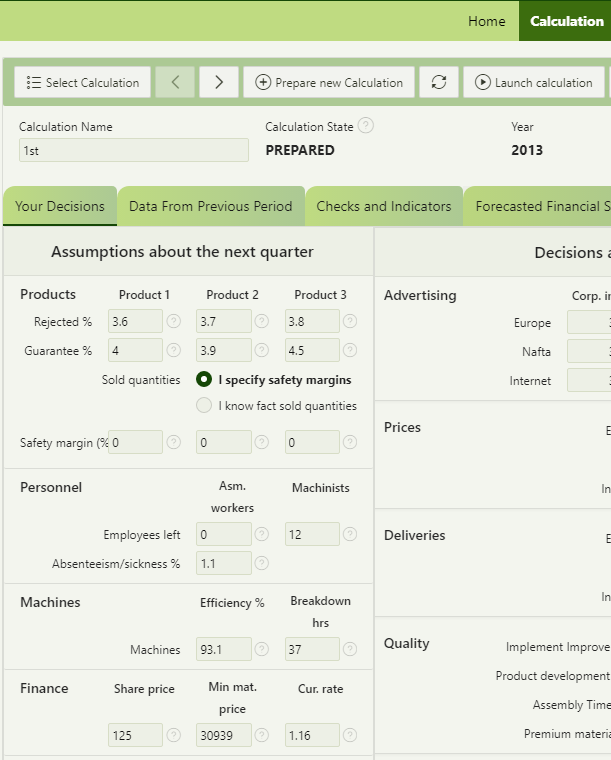 GMCModel calculator assumptions
